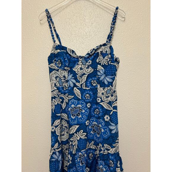 Farm Rio Full of Flowers Organic Cotton Midi Dress Blue Sz Small - Picture 6 of 10